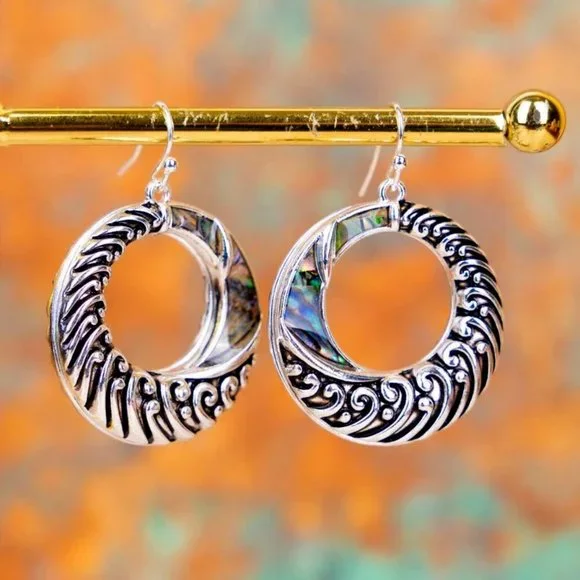 Earrings. Abalone and Silver Hoops. NWT. - Picture 1 of 6